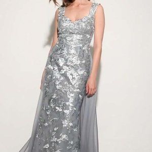 MONTAGE BY MON CHERI EMBROIDERED V-NECK SHEATH DRESS size 12